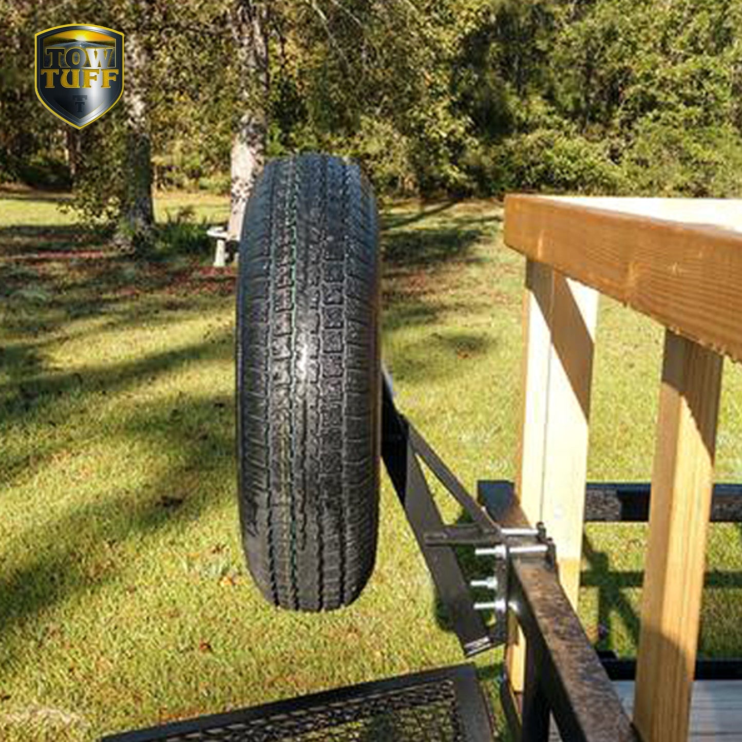 Tow Tuff TTF-08HD Heavy Duty Steel Universal Spare Trailer Tire Carrier, Black