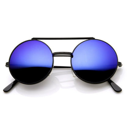 zeroUV Steampunk Mirrored Lens Round Circle Flip Up Frame Sunglasses 8794