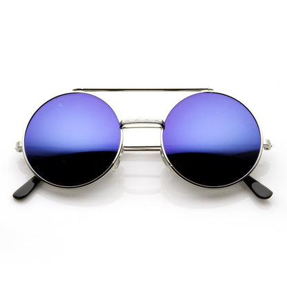 zeroUV Steampunk Mirrored Lens Round Circle Flip Up Frame Sunglasses 8794