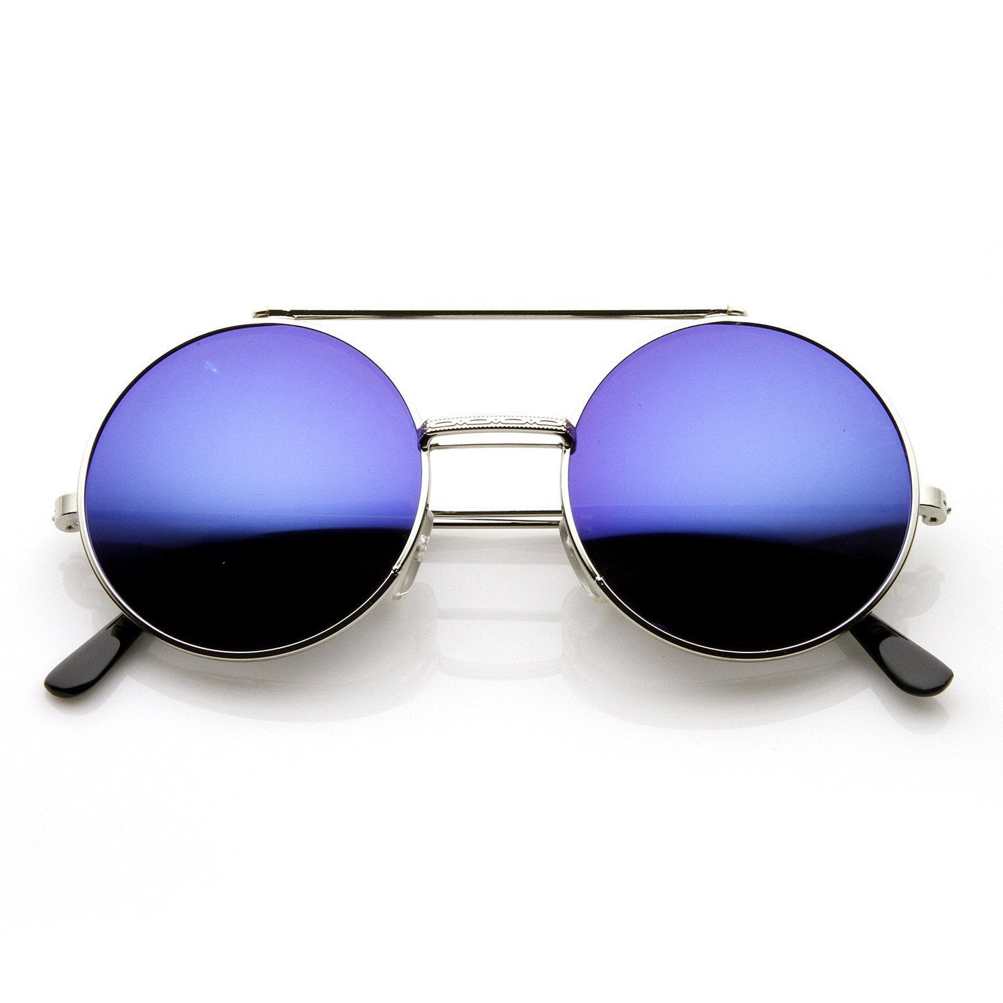 zeroUV Steampunk Mirrored Lens Round Circle Flip Up Frame Sunglasses 8794