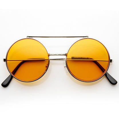 zeroUV Steampunk Vintage Circle Round Flip Up Vintage Sunglasses 8793