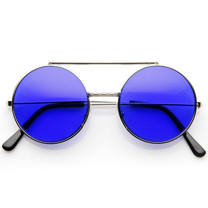 zeroUV Steampunk Vintage Circle Round Flip Up Vintage Sunglasses 8793
