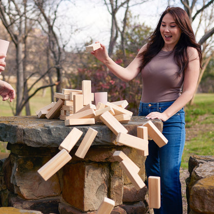 Yard Games Large Jr. Tumbling Timbers 21" Wood Block Stacking Game, Natural