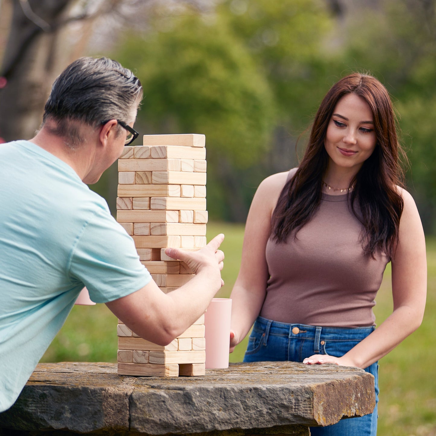 Yard Games Large Jr. Tumbling Timbers 21" Wood Block Stacking Game, Natural