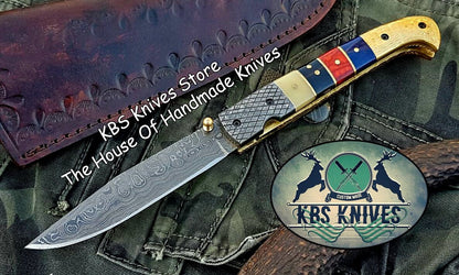 KBS Knives Custom Handmade Damascus Blade Folding Pocket Knife