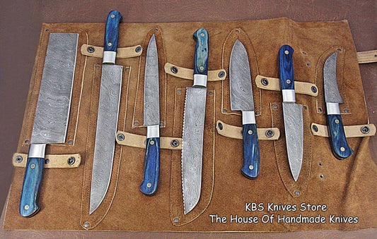 KBS Knives Full Tang Custom Handmade Damascus Steel Kitchen Knives Set