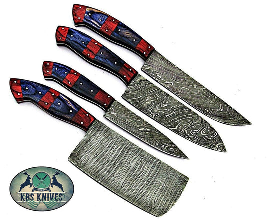 KBS Knives Beautiful Full Tang Custom Handmade Damascus Steel Kitchen Knives Set