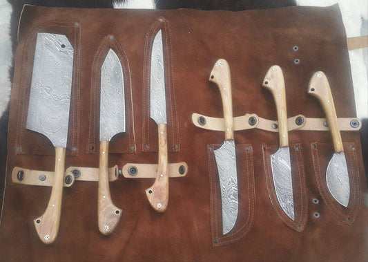 KBS Knives Wild Game Processors – 6-Piece Damascus Steel Knife Set with Buffalo Horn Handles