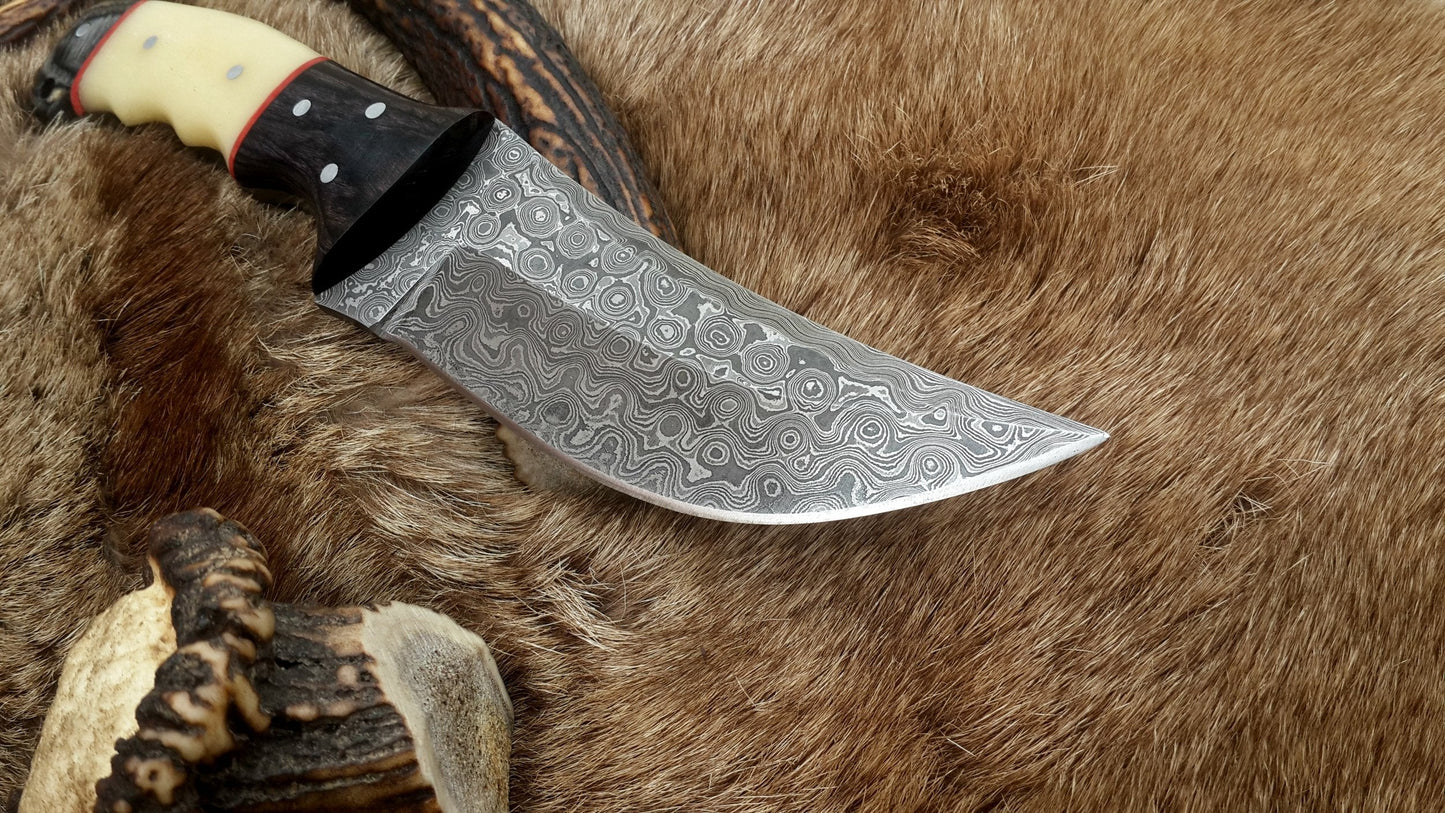 KBS Knives The Master Hunter: Custom Handmade Damascus Steel Fixed-Blade Hunting Knife | Camel Bone & Exotic Wood | 10 Inches | KBS Knives