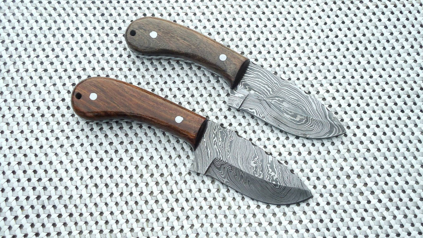 KBS Knives Premium Damascus Steel Drop Point Skinning Knife – 7 Inch Overall Length with Walnut and Rosewood Handle