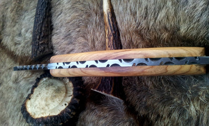 KBS Knives Raindrops Damascus Steel Gut Hook Skinning Knife – 9 Inch Overall Length with Olive Wood Handle