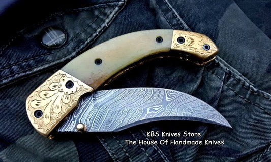 KBS Knives Custom Handmade Damascus Steel Folding Pocket Knife
