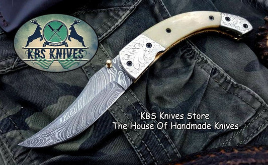 KBS Knives Custom Handmade Damascus Steel Folding Pocket Knife