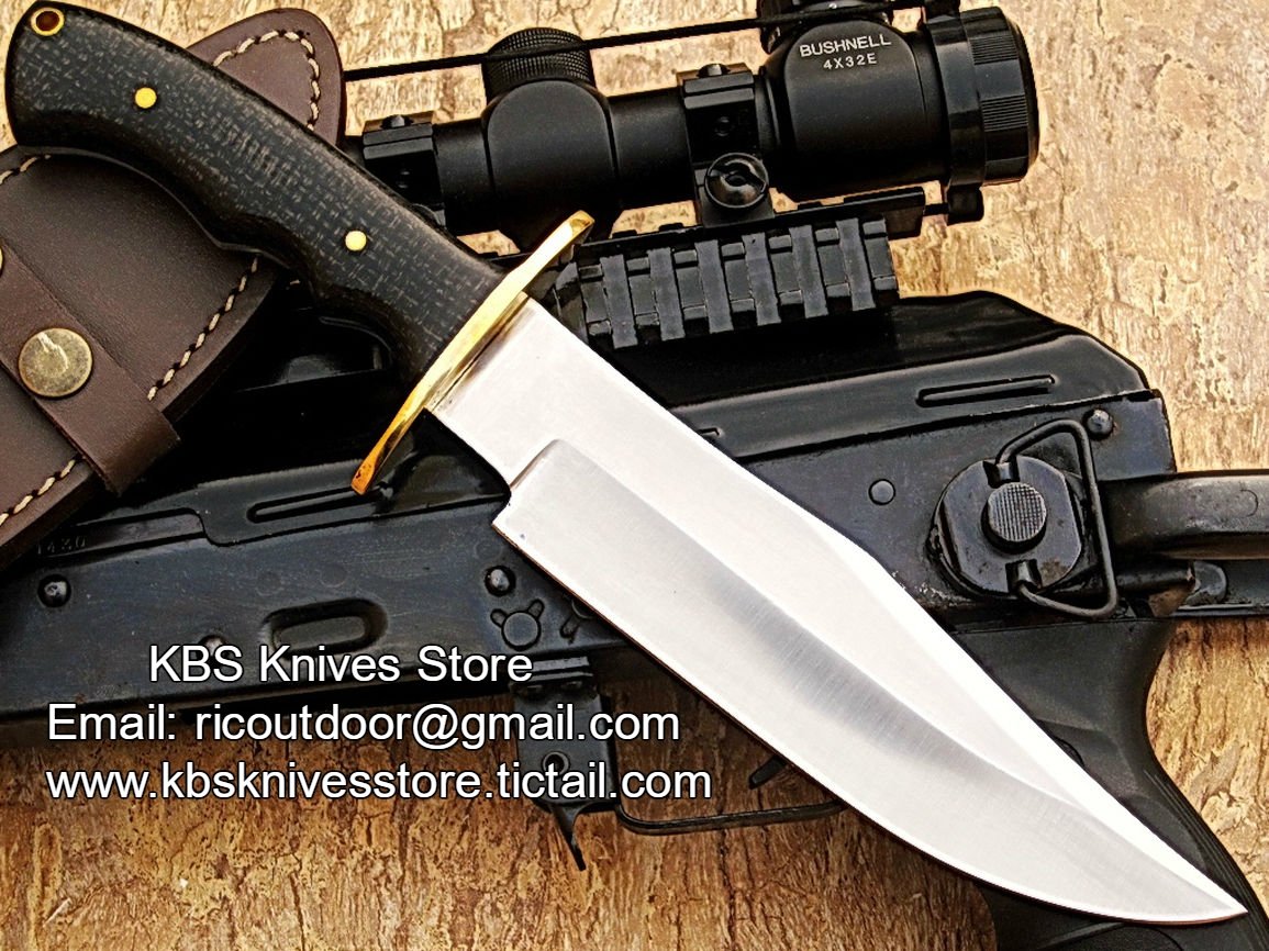 KBS Knives Original Best Bowie Knife - Custom Handcrafted Full Tang D2 Steel Blade, Red Micarta Handle with Brass Guard, 12" Overall Length | Leather Sheath | KBS Knives