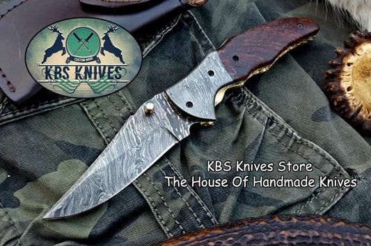 KBS Knives Custom Handmade Damascus Steel Folding Pocket Knife