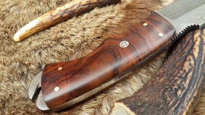 KBS Knives Skinning Blade Custom Handmade Full Tang Damascus Steel with Rosewood Handle, 7.5-inch - The Rosewood Edge