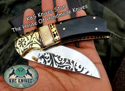 KBS Knives Custom Handmade D2 High Polished Steel Folding Pocket Knife