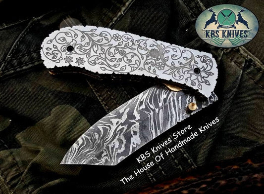 KBS Knives Custom Handmade Damascus Steel Folding Pocket Knife