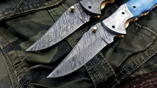 KBS Knives Custom Handmade Damascus Steel Folding Pocket Knives ( Deal )