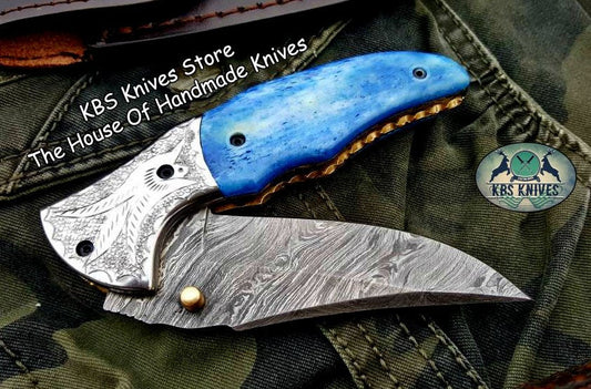 KBS Knives Custom Handmade Damascus Steel Folding Pocket Knife