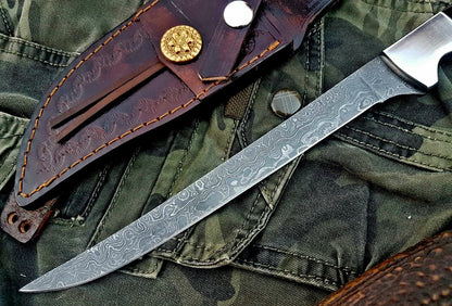 KBS Knives Damascus Steel handmade Fillet Boning Knife With Black Micarta and Steel Bolster handle, Overall length 13 inches