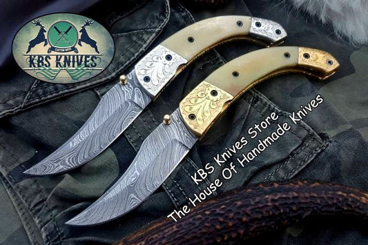KBS Knives Custom Handmade Damascus Steel Folding Pocket Knives ( Deal )