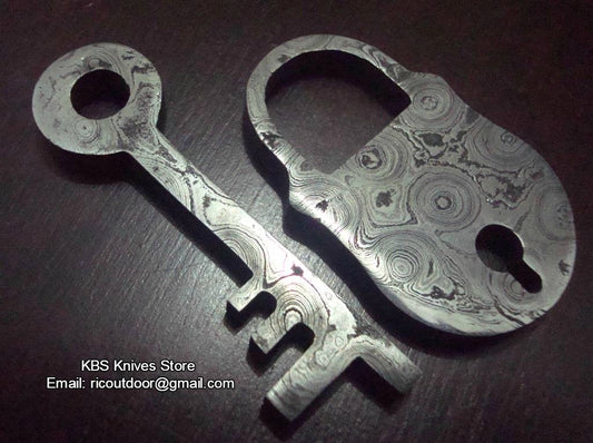 KBS Knives DAMASCUS OLD LOCK and KEY PENDANTS