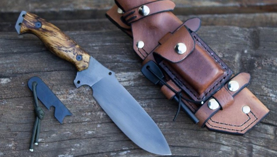 KBS Knives O1 Steel Handmade Custom Survival Camping Knife with Burl Wood Handle, 10.5 Inches Length and Leather Sheath - For Sale by KBS Knives Store