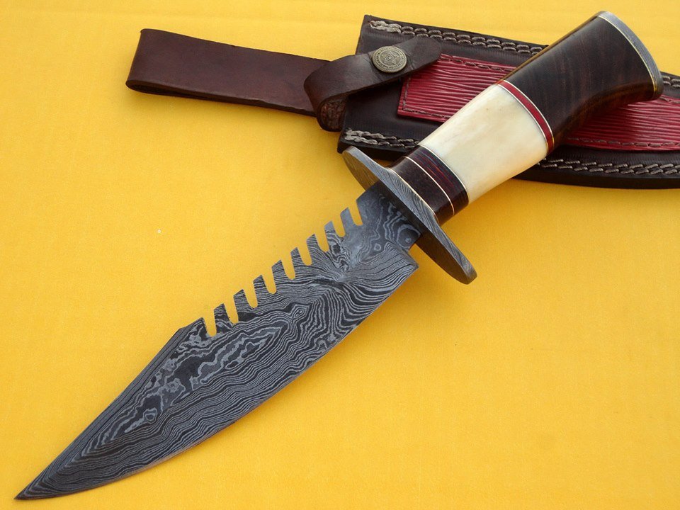 KBS Knives Custom Handmade Damascus Hunters Knife with Sheath