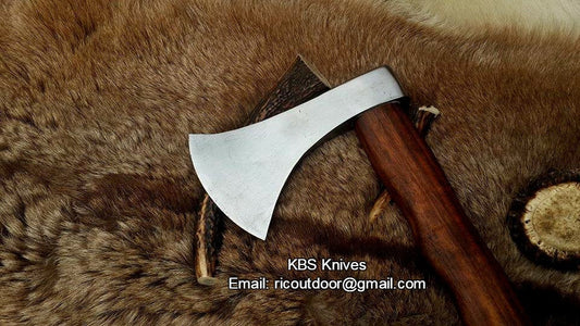 KBS Knives Handmade Custom Viking Axe with 1095 High Carbon Steel Blade, Rosewood Handle, and Leather Sheath - KBS Knives Store