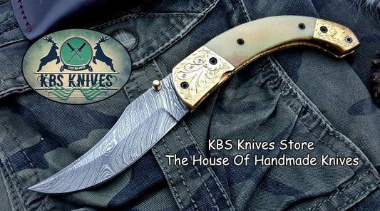 KBS Knives Custom Handmade Damascus Steel Folding Pocket Knife