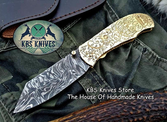 KBS Knives Custom Handmade Damascus Steel Folding Pocket Knife