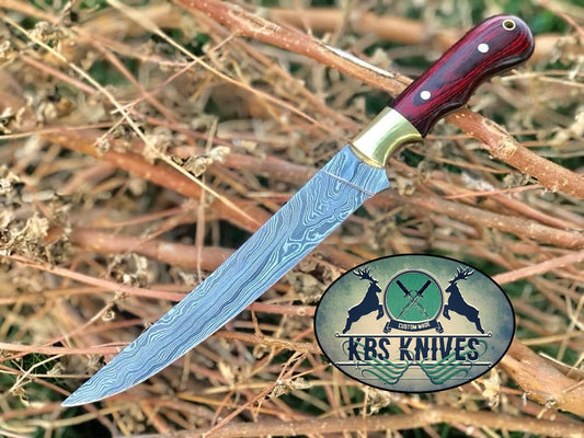 KBS Knives Damascus Steel Handmade Fillet Boning Knife with Exotic Wood and Brass Bolster Handle, 13 inches" by KBS Knives Store