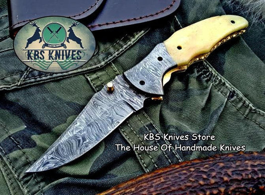 KBS Knives Custom Handmade Damascus Steel Folding Pocket Knife