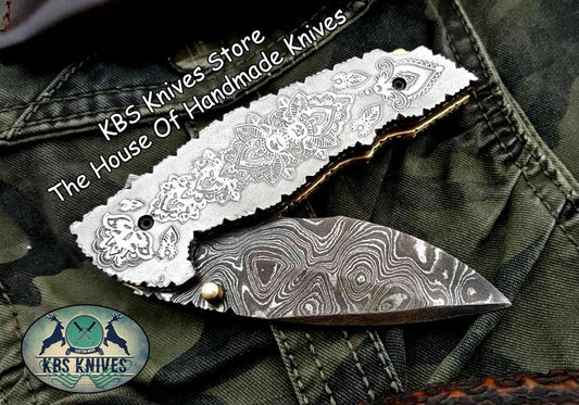 KBS Knives Custom Handmade Damascus Steel Folding Pocket Knife