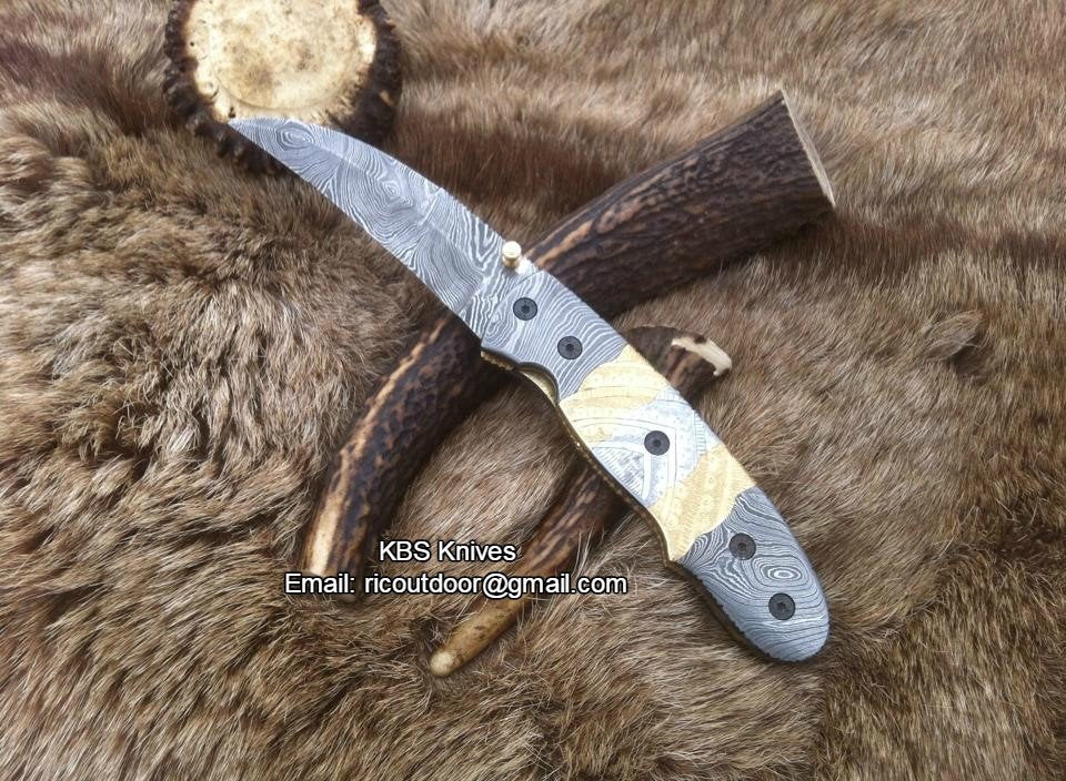 KBS Knives Everyday Carry Hand Engraved Damascus Steel Folding Pocket Knife with Steel & Brass Handle – The Artisan's Edge