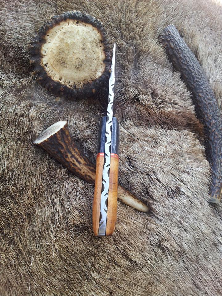 KBS Knives Custom Damascus Steel Field Dressing Deer Skinning Knife – 7 Inch Drop Point Blade with Olivewood Handle