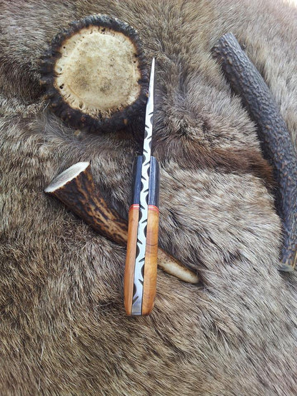 KBS Knives Custom Damascus Steel Field Dressing Deer Skinning Knife – 7 Inch Drop Point Blade with Olivewood Handle