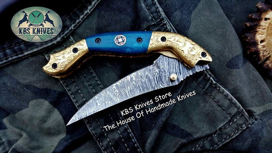 KBS Knives Custom Handmade Damascus Steel Folding Pocket Knife