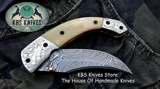 KBS Knives Custom Handmade Damascus Steel Folding Pocket Knife