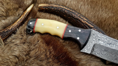 KBS Knives The Master Hunter: Custom Handmade Damascus Steel Fixed-Blade Hunting Knife | Camel Bone & Exotic Wood | 10 Inches | KBS Knives