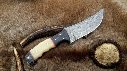 KBS Knives The Master Hunter: Custom Handmade Damascus Steel Fixed-Blade Hunting Knife | Camel Bone & Exotic Wood | 10 Inches | KBS Knives