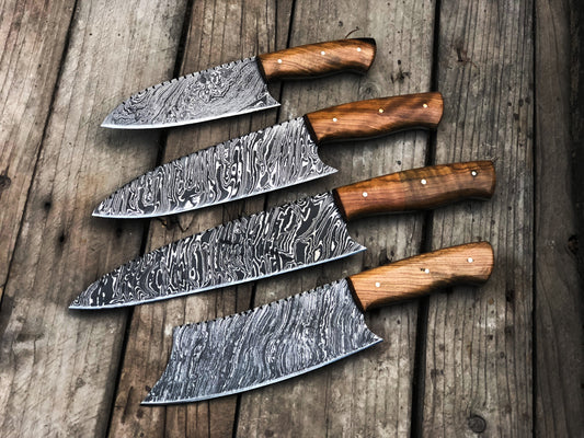KBS Knives Full Tang Custom Handmade Damascus Steel Kitchen Knives Set