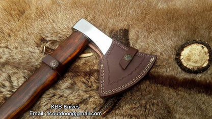 KBS Knives Handmade Custom Viking Axe with 1095 High Carbon Steel Blade, Rosewood Handle, and Leather Sheath - KBS Knives Store