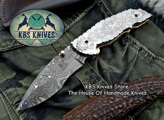 KBS Knives Custom Handmade Damascus Steel Folding Pocket Knife