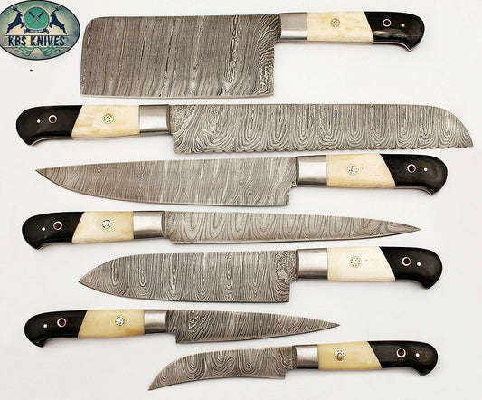 KBS Knives Full Tang Custom Handmade Damascus Steel Kitchen Knives Set