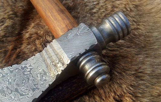 KBS Knives Damascus Steel Handmade Custom Viking Smoke Pine Tomahawk Axe with Rosewood Handle and Leather Sheath - By KBS Knives Store