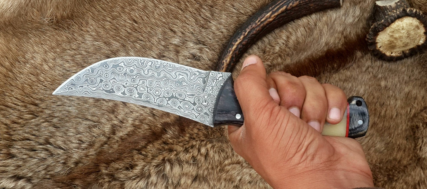 KBS Knives The Master Hunter: Custom Handmade Damascus Steel Fixed-Blade Hunting Knife | Camel Bone & Exotic Wood | 10 Inches | KBS Knives