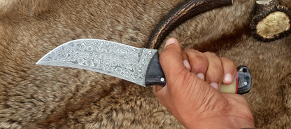 KBS Knives The Master Hunter: Custom Handmade Damascus Steel Fixed-Blade Hunting Knife | Camel Bone & Exotic Wood | 10 Inches | KBS Knives