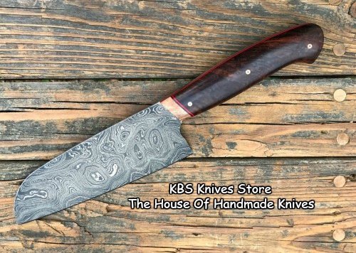KBS Knives Full Tang Custom Handmade Damascus Steel Santoku Chef Knife